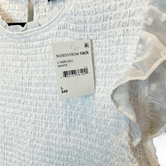 Laundry by Shelli Segal Smocked Top Blouse White Large New - Picture 4 of 7